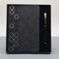 Desenli Siyah Deri Defter Kalem Set