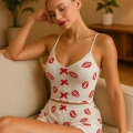 Dudak Desenli Şortlu Pijama Takımı