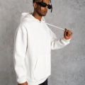 Düz Kapüşonlu Sweat - Beyaz -