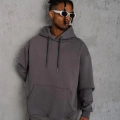 Düz Kapüşonlu Sweat - Gri -