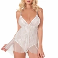 Ekru Jakarlı Bodysuit Gecelik