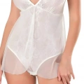 Ekru Jakarlı Bodysuit Gecelik Zarif Kadın Gece Elbisesi