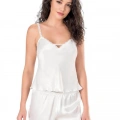 Ekru Saten Babydoll Şort Takımı