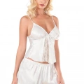Ekru Saten Babydoll Şort Takımı