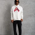 Eldiven Baskılı Kapüşonlu Sweat - Beyaz -
