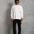 Erkek 3 iplik Bisiklet yaka Baskılı Sweatshirt - Beyaz