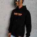 Erkek Armalı Baskılı Kapüşonlu Sweatshirt - Siyah