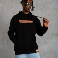 Erkek Armalı Baskılı Kapüşonlu Sweatshirt - Siyah
