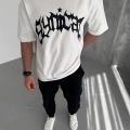 Erkek Baskılı Bisiklet Yaka T-Shirt - Beyaz
