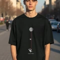 Erkek Baskılı Oversize T-shirt - Siyah