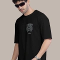 Erkek Baskılı Oversize T-shirt - Siyah