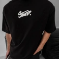 Erkek Baskılı Oversize T-shirt - Siyah