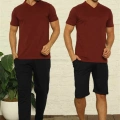 Erkek Bordo V Yaka 3lü Pijama Takım