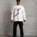 Erkek Güvercin Baskılı Sweatshirt - Beyaz