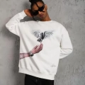 Erkek Güvercin Baskılı Sweatshirt - Beyaz
