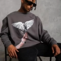 Erkek Güvercin Baskılı Sweatshirt - Gri