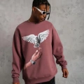Erkek Güvercin Baskılı Sweatshirt - Gül Kurusu