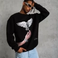 Erkek Güvercin Baskılı Sweatshirt - Siyah