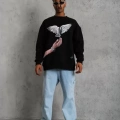Erkek Güvercin Baskılı Sweatshirt - Siyah