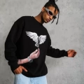 Erkek Güvercin Baskılı Sweatshirt - Siyah