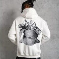 Erkek Kanguru Cep Baskılı Kapüşonlu Sweatshirt - Beyaz