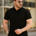 Erkek Kısa Kollu Yakalı çizgi Desenli Triko Bluz