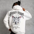 Erkek Kordon İpli Baskılı Kapüşonlu Sweatshirt - Beyaz