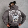 Erkek Kordon İpli Baskılı Kapüşonlu Sweatshirt - Füme