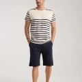 Erkek Krem Sıfır Yaka Kısa Kol Şortlu Pijama Takımı