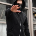 Erkek Maskeli Ninja Model Çift Kapüşonlu 3 İplik Şardonlu Fermuarlı Sweatshirt - Siyah