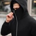 Erkek Maskeli Ninja Model Çift Kapüşonlu 3 İplik Şardonlu Fermuarlı Sweatshirt - Siyah