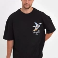 Erkek Melek Baskılı Oversize T-shirt - Siyah