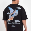 Erkek Melek Baskılı Oversize T-shirt - Siyah