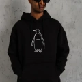 Erkek Nihilist Penguen Özel Tasarım Oversize Kapüşonlu Sweatshirt - Siyah