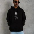 Erkek Nihilist Penguen Temalı Oversize Kapüşonlu Sweatshirt - Siyah