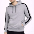 Erkek Şeritli Kapüşonlu Sweatshirt Oversize 3 Iplik Pamuklu - Gri