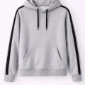 Erkek Şeritli Kapüşonlu Sweatshirt Oversize 3 Iplik Pamuklu - Gri