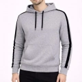 Erkek Şeritli Kapüşonlu Sweatshirt Oversize 3 Iplik Pamuklu - Gri