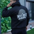Erkek Sırt Baskılı Kapüşonlu Üç İplik Oversize Sweatshirt - Siyah