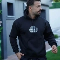 Erkek Sırt Baskılı Kapüşonlu Üç İplik Oversize Sweatshirt - Siyah