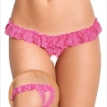 Fantezi Üstü Fırfırlı Ağı Açık Pembe Dantel Tanga - String