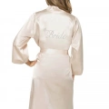 Fildişi Kısa Saten Bride Sabahlık