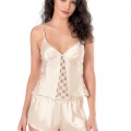 Fildişi Saten Babydoll Şort Takımı