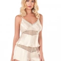 Fildişi Saten Babydoll Şort Takımı