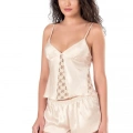 Fildişi Saten Babydoll Şort Takımı