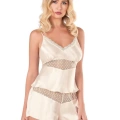 Fildişi Saten Babydoll Şort Takımı