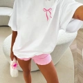 Fiyonk Baskılı Oversize Bisiklet Yaka T-shirt - Beyaz