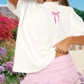Fiyonk Baskılı Oversize Bisiklet Yaka T-shirt - Beyaz