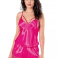 Fuşya Saten Babydoll Şort Takımı