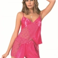 Fuşya Saten Babydoll Şort Takımı